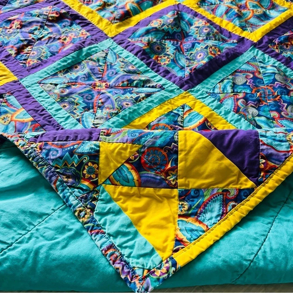 45”x45” Handmade Patchwork Cotton Quilt.